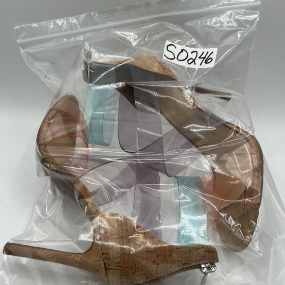 Jessica Simpson 8M Cork Clear Strap Heels Multicolor Stiletto Sandals Cocktail - Picture 14 of 14